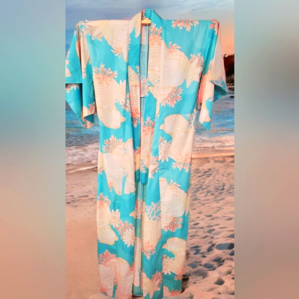Tropical Blue and Peach Kimono